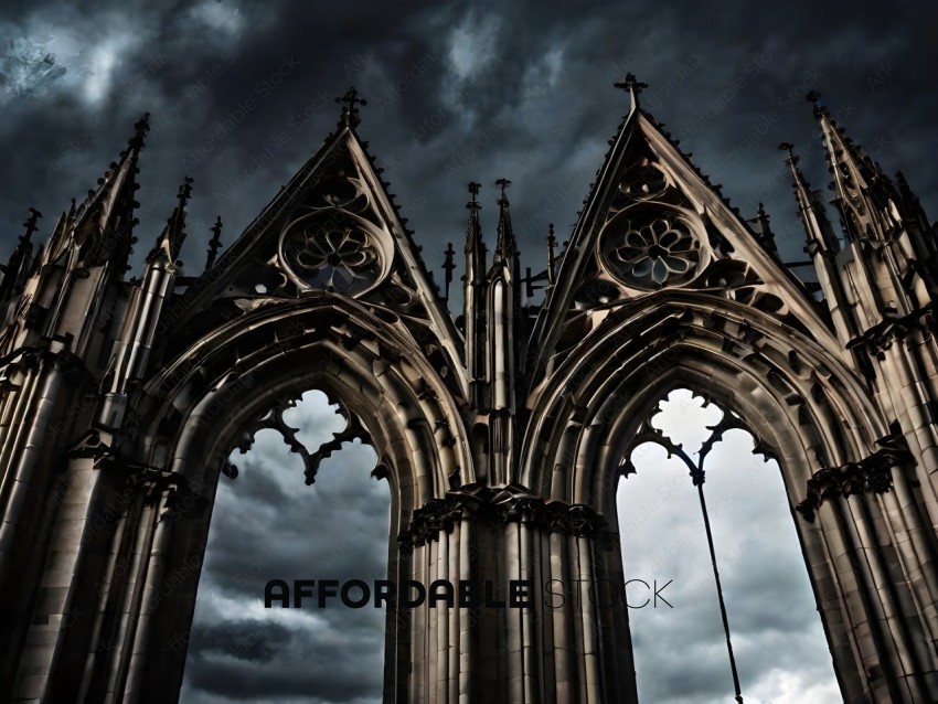 Ancient Gothic Arches with Clouds and Sky
