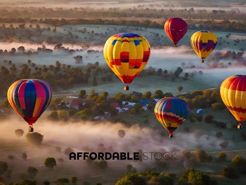 Hot Air Balloons Flying Over a Field