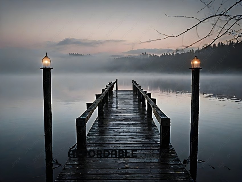 A dock with a light on each side