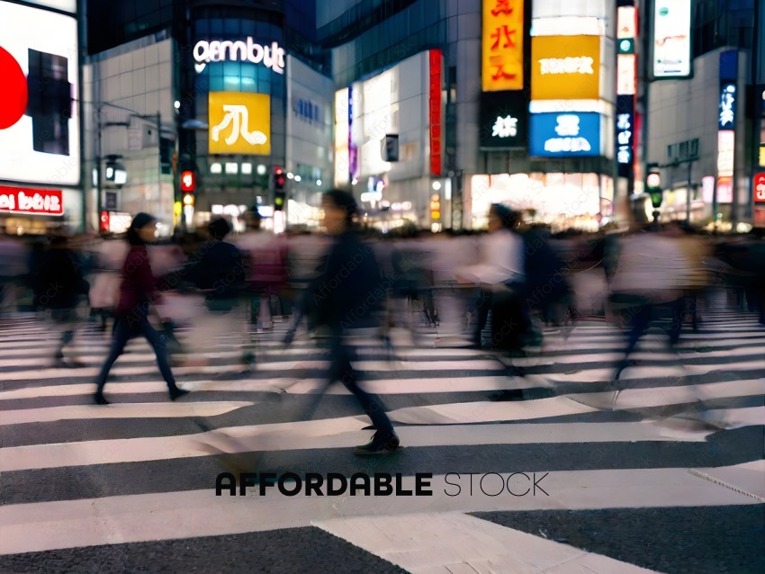 People crossing a busy street at night