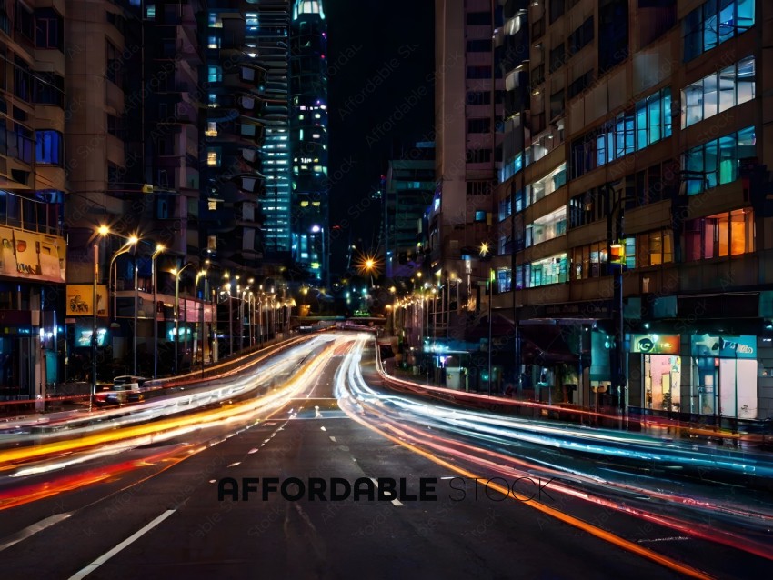 Blurry nighttime city street with traffic