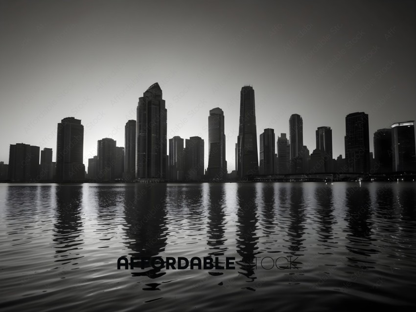 A city skyline reflected in a body of water