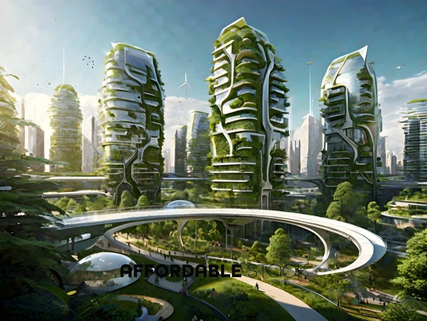 Futuristic City with Greenery