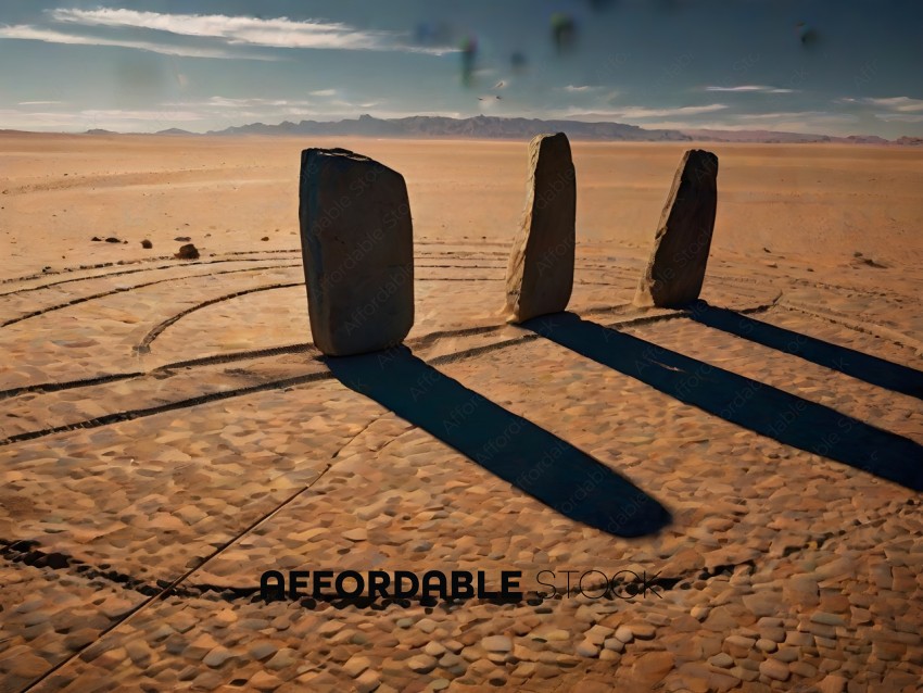 Four large rocks in a circle on a desert