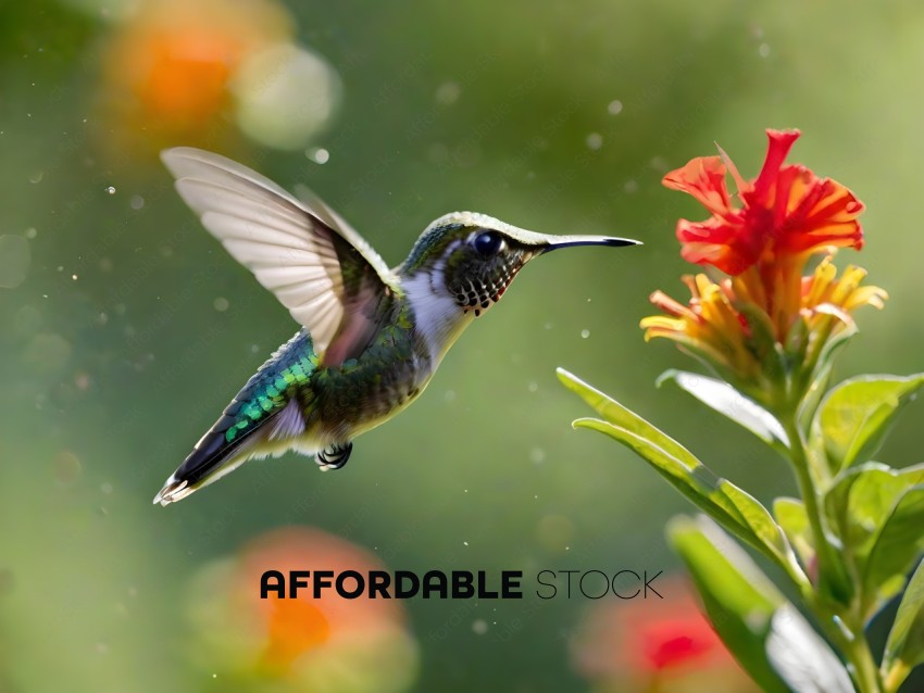 Hummingbird hovering over a flower