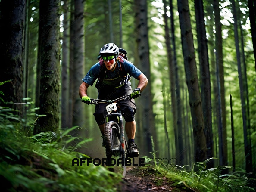 Man Riding Bike in Forest