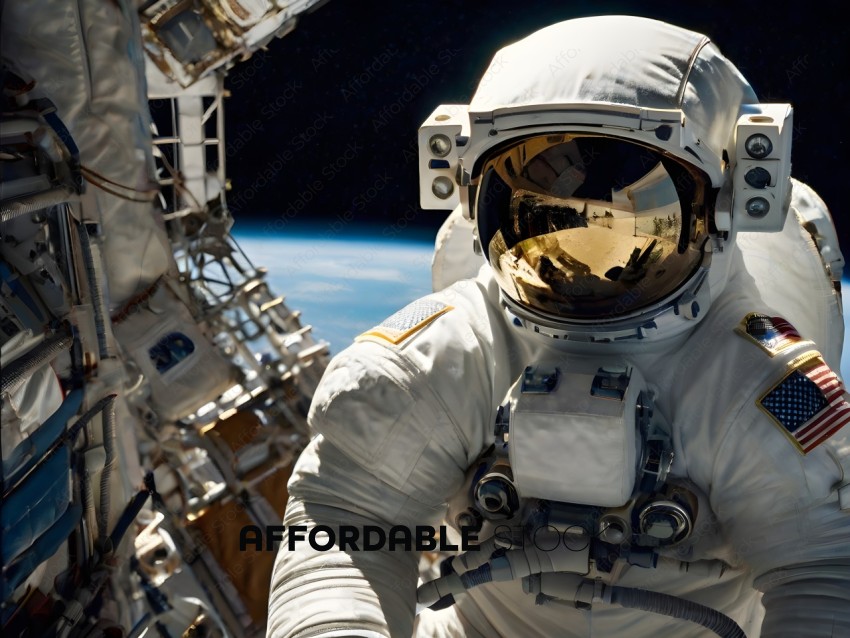 Astronaut in a white suit with a gold visor