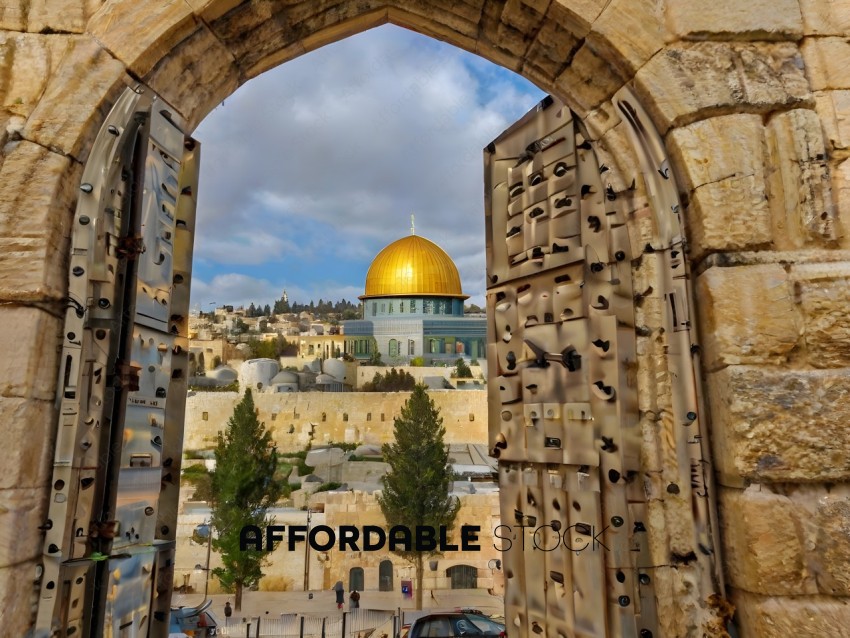 A view of the Dome of the Rock through an archway
