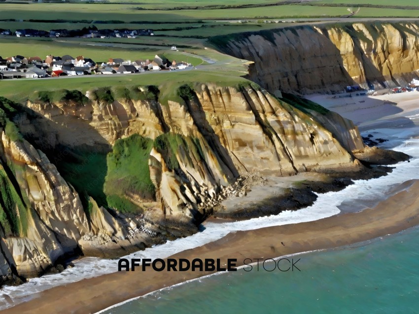 A coastal landscape with a cliff and a beach