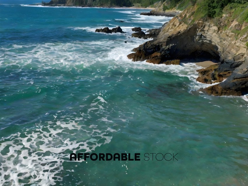 A beautiful ocean view with a rocky shore
