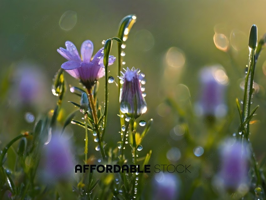 Purple flowers with dew drops