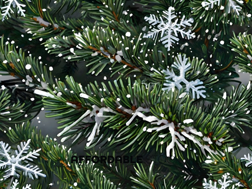 Snowflakes on a pine tree