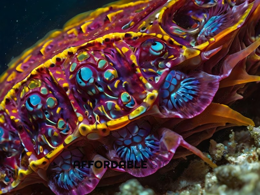 A colorful sea creature with blue and purple spots