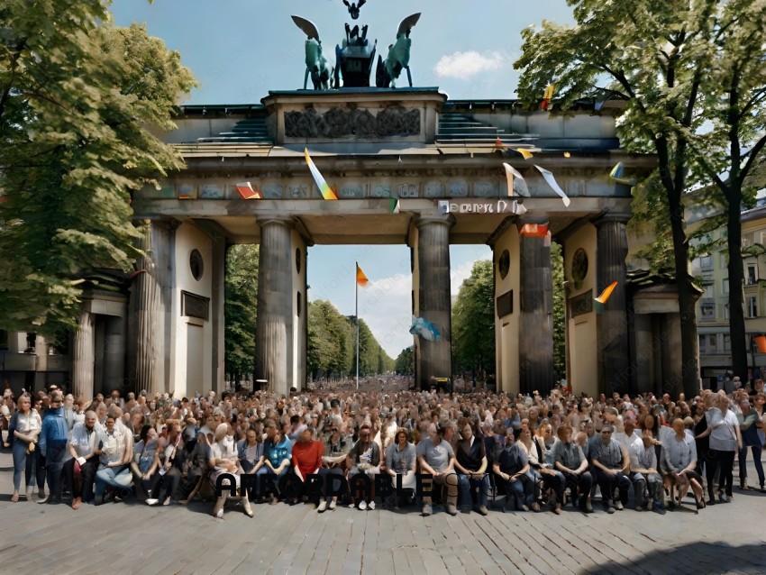 People sitting in front of a monument