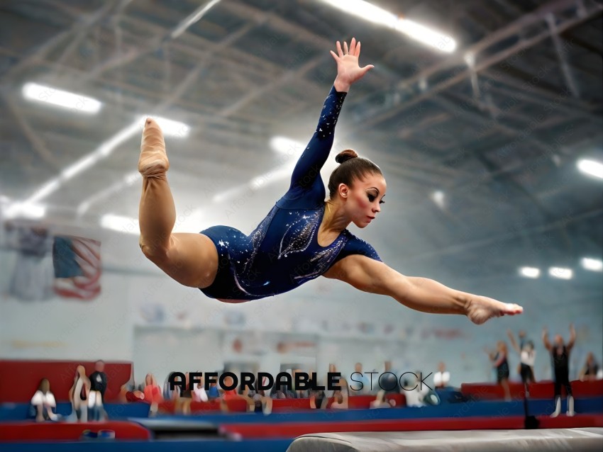Gymnast in mid-air on a balance beam