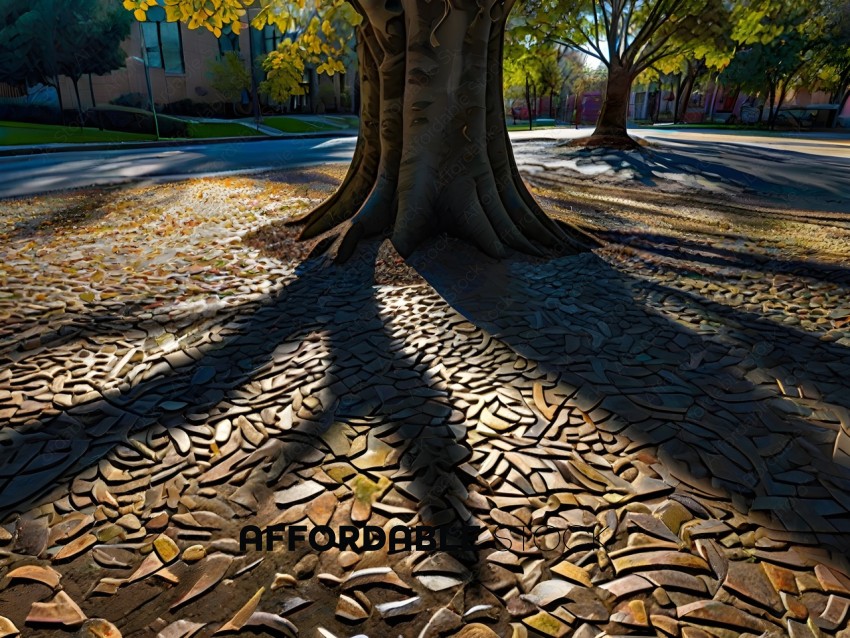 A tree with a shadow on the ground