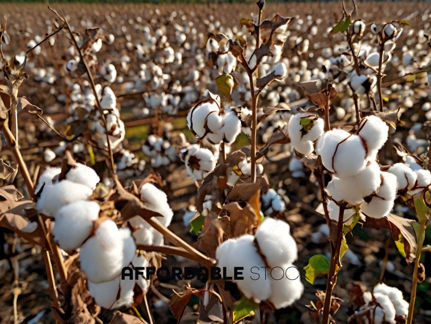 White Cotton Field with Brown Leaves