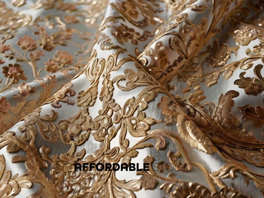 Gold and white fabric with intricate design