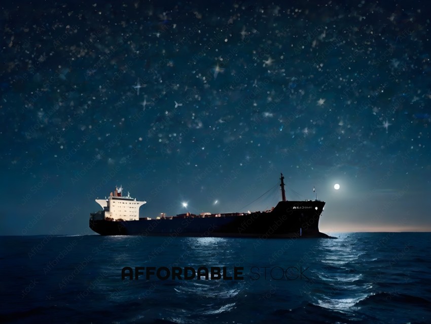 A large ship at night with stars in the sky