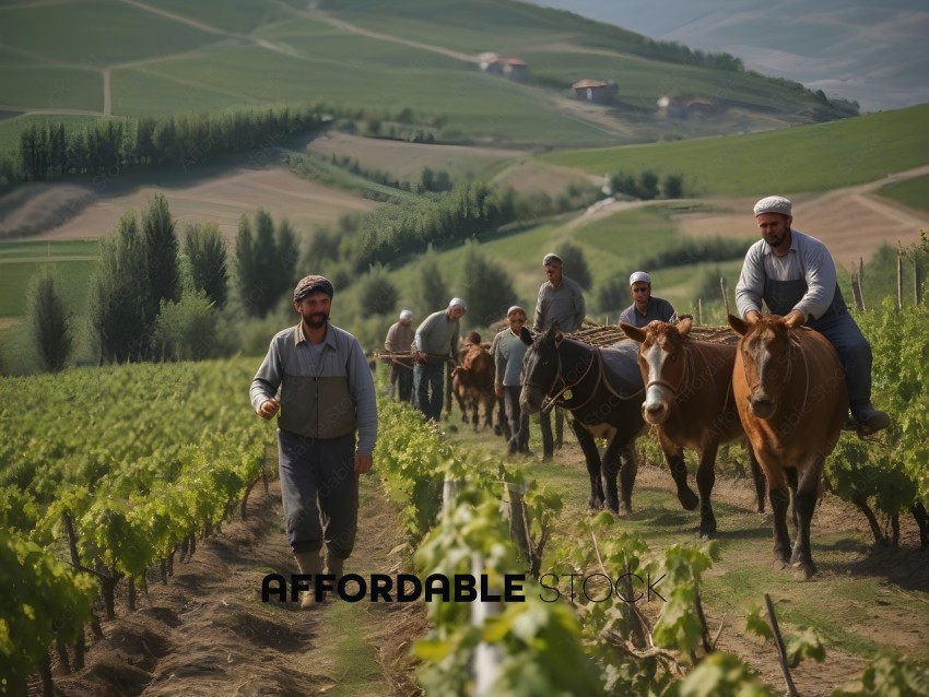 Farmers working in a vineyard
