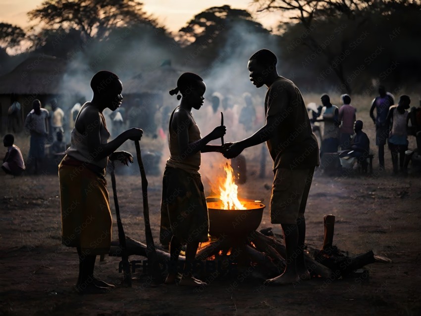 A group of people standing around a fire