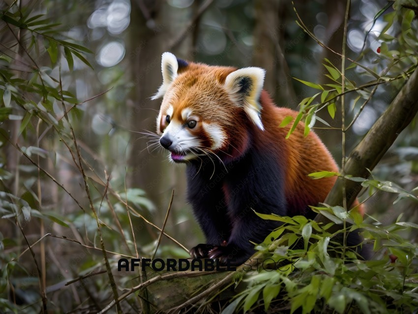 A Red Panda Sits in the Forest