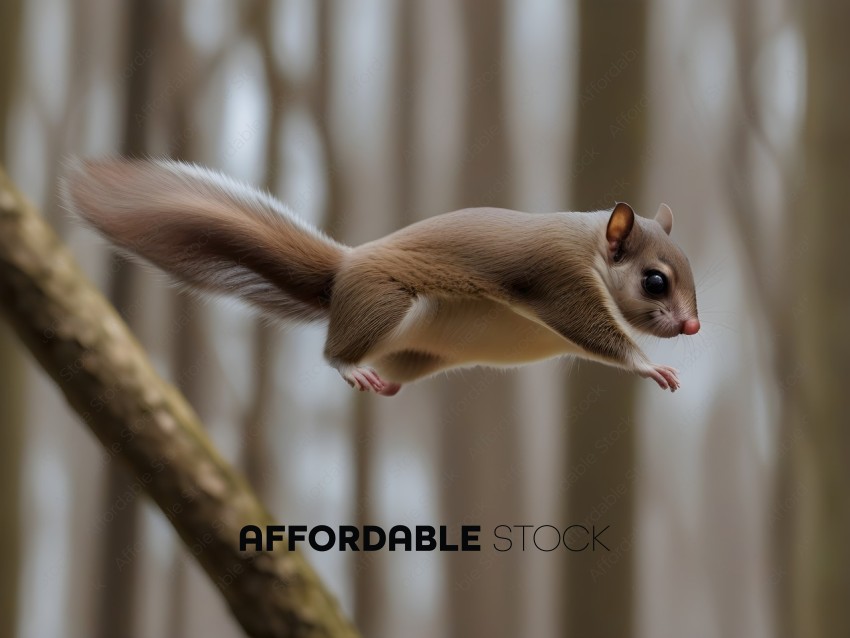 A small brown squirrel jumping in the air