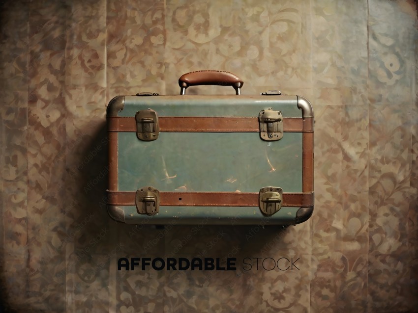 An old green suitcase with brown trim