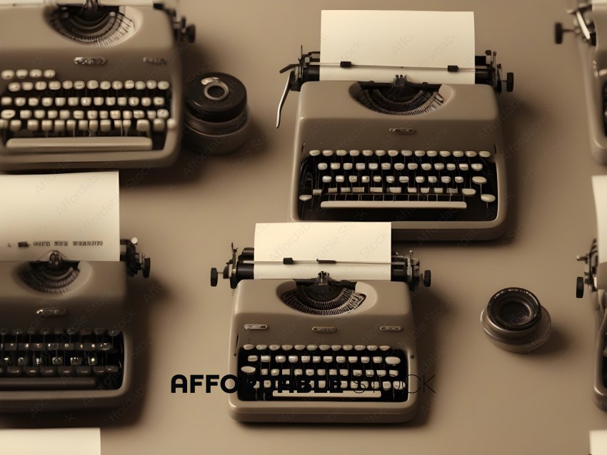 Four Vintage Typewriters with White Paper