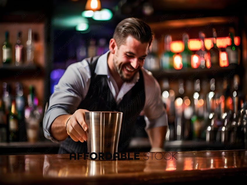 Bartender pouring a drink into a cup