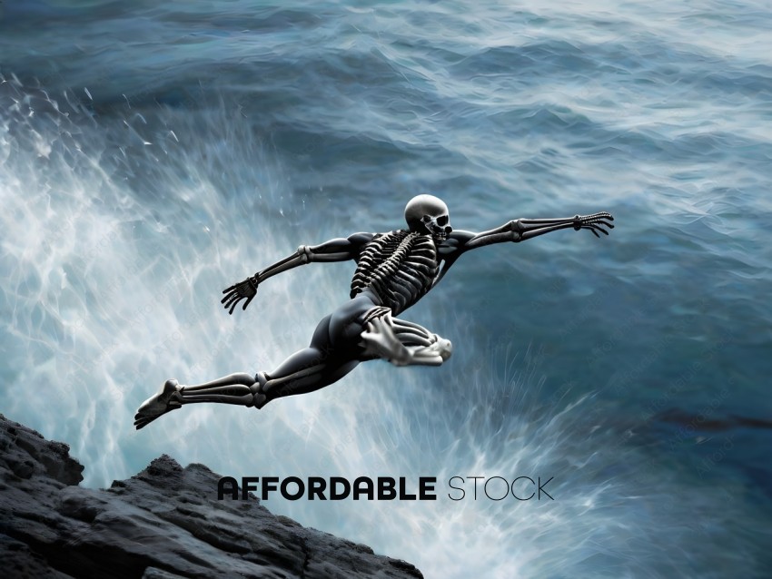 A skeleton is diving into the water