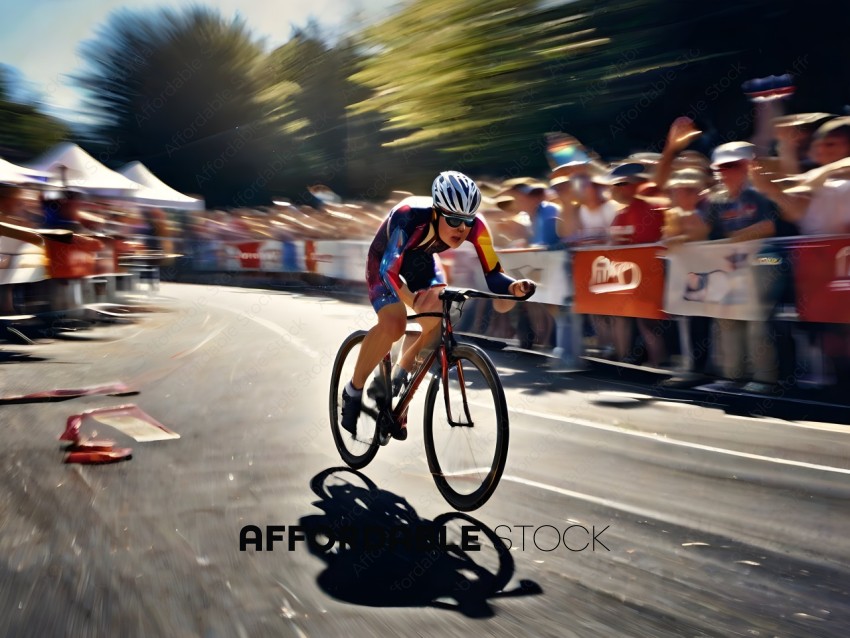 Cyclist in a race with a blurry background