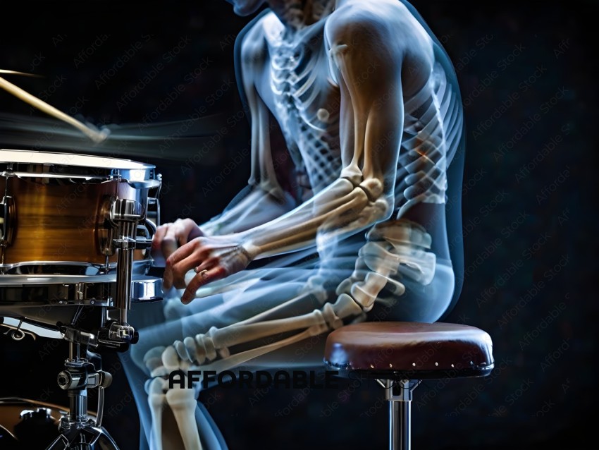 A skeleton drummer playing a drum set