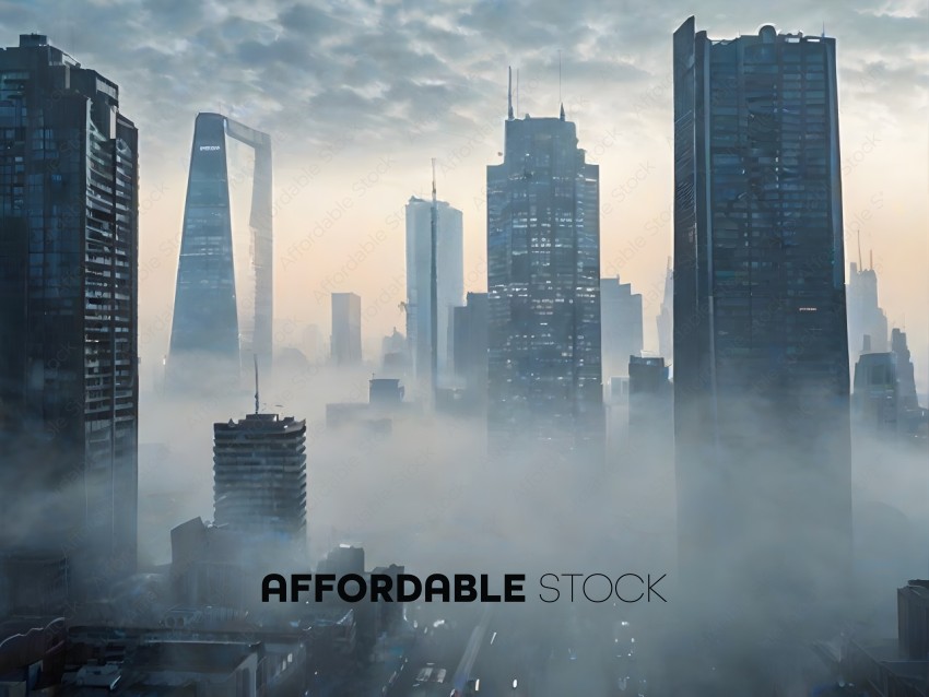 Foggy Cityscape with Tall Buildings