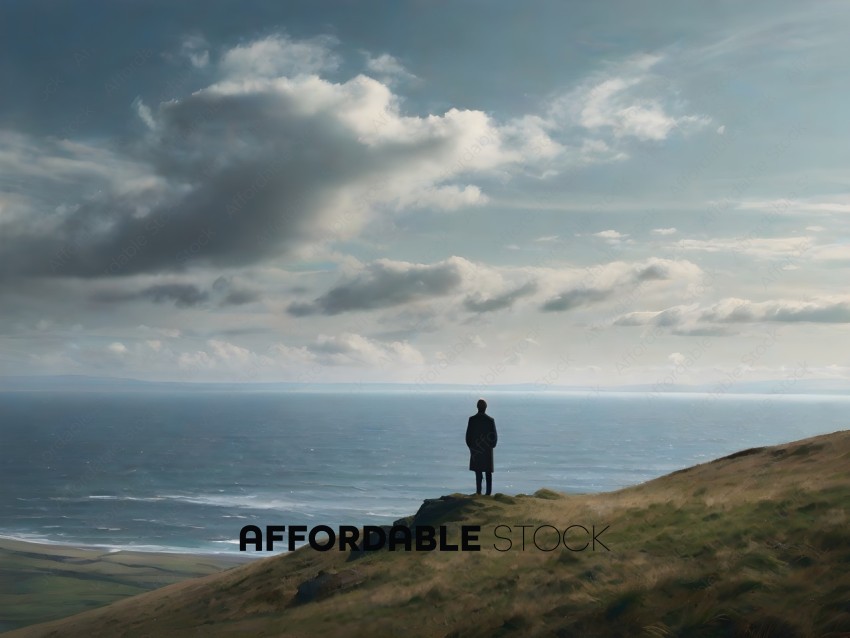 A person standing on a cliff overlooking the ocean
