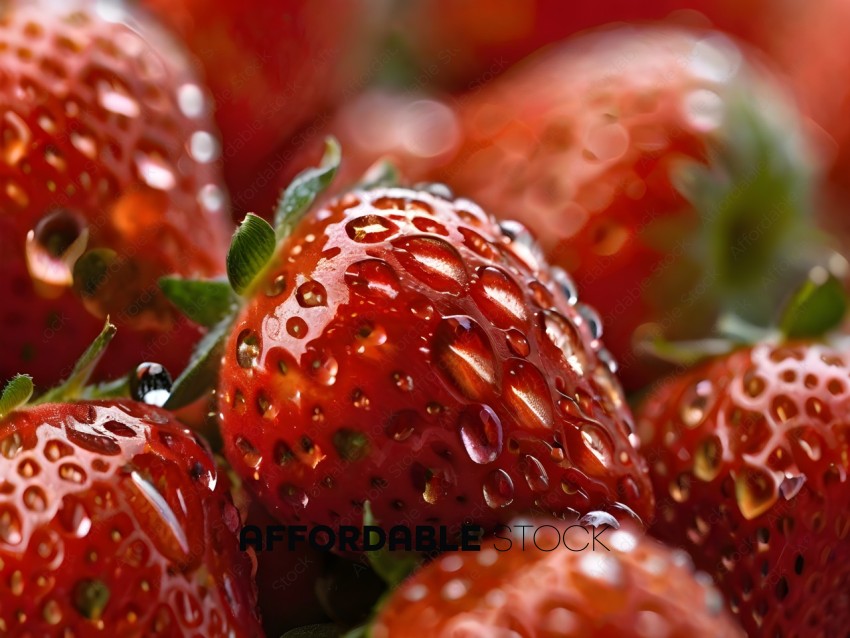 Red Strawberries with Water Droplets