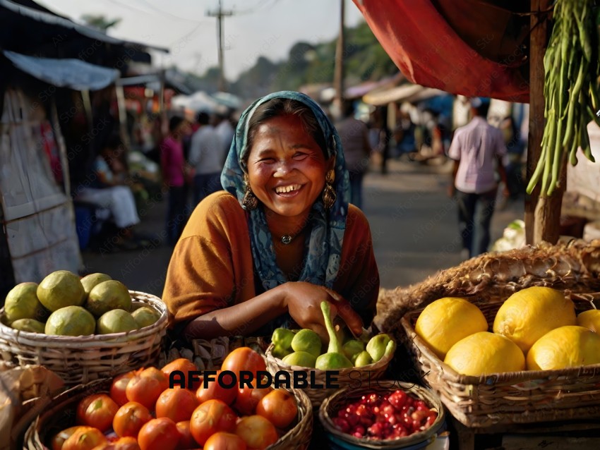 A woman selling fruit at an outdoor market