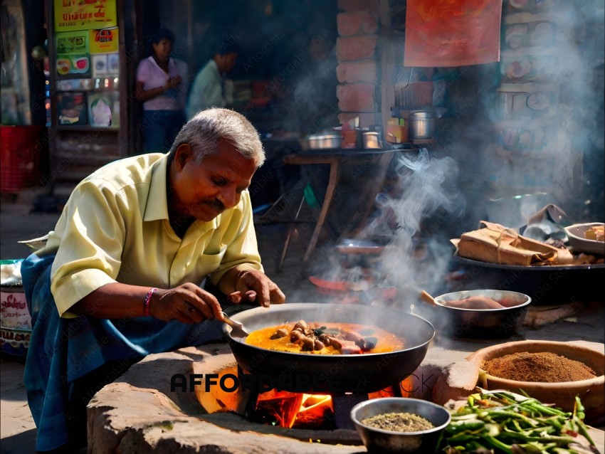 A man cooking food on a stove