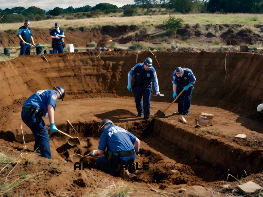 Police officers digging in a hole