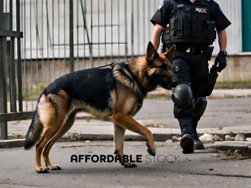 Police Officer Walking Dog