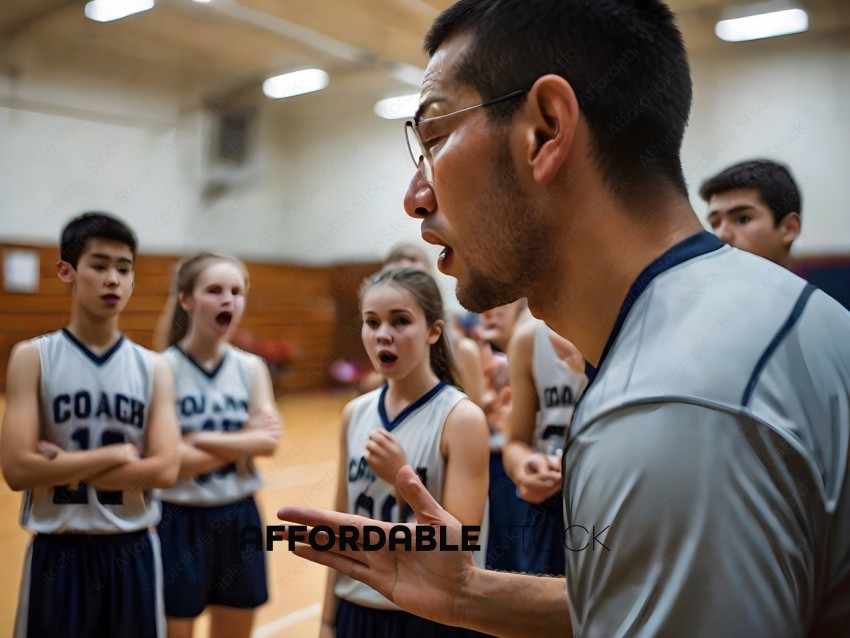 A coach giving a pep talk to his team