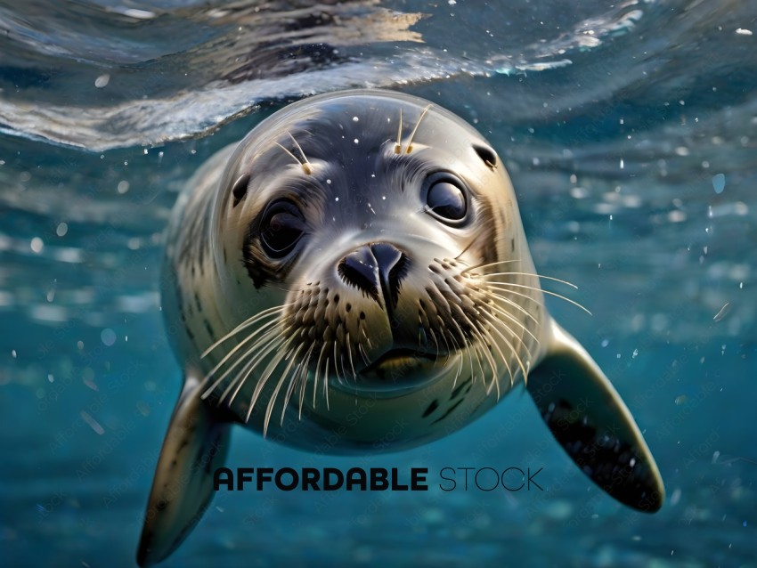 A seal's face is shown underwater