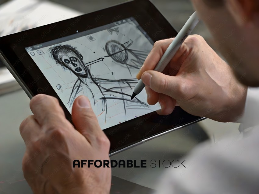 A man is drawing a picture on a tablet