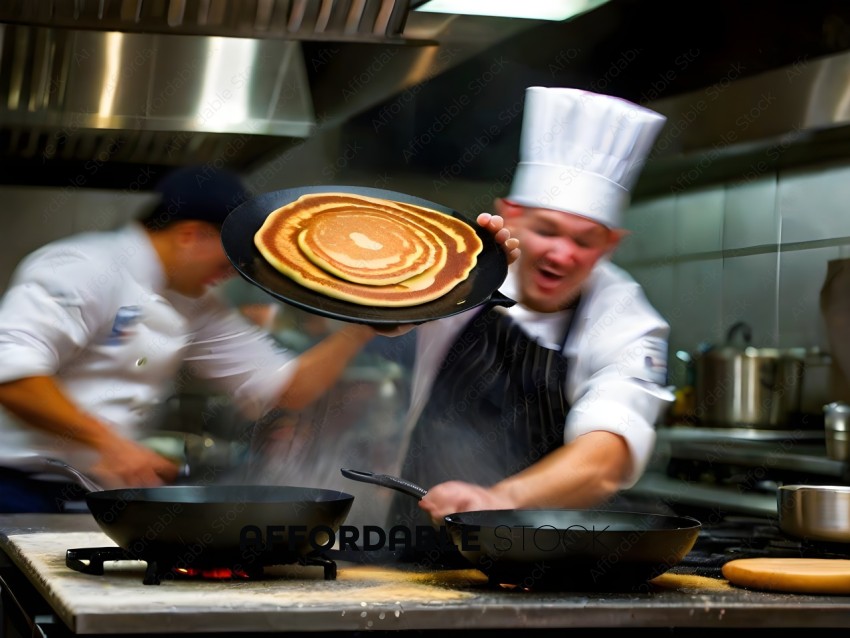 Chef Cooking Pancakes in a Kitchen