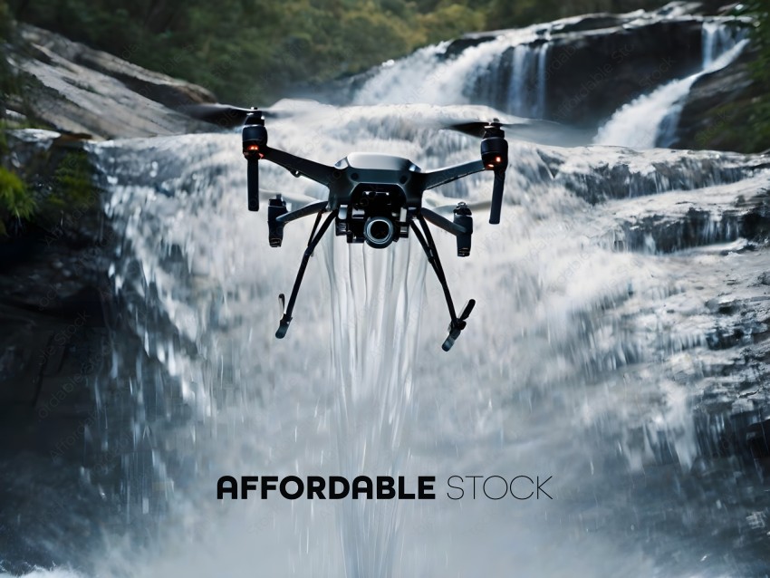 A drone flying over a waterfall