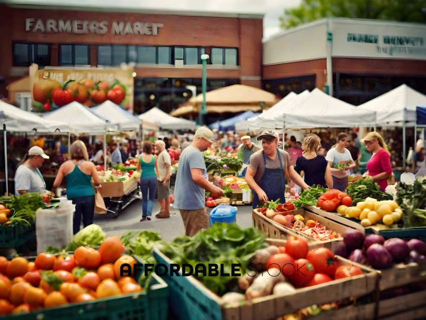 Farmers Market with People Shopping for Fresh Produce