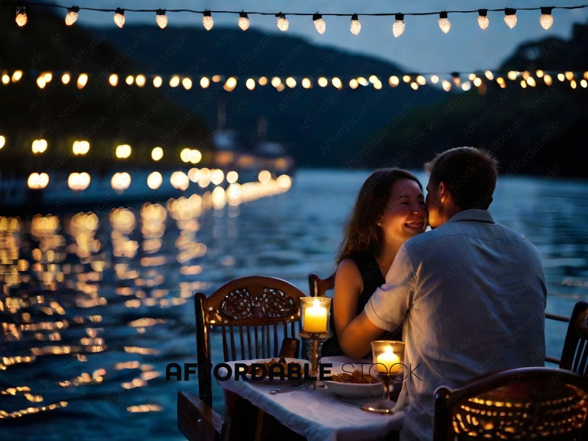 A couple enjoys a candlelit dinner on a boat