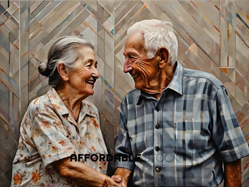 An elderly couple shake hands