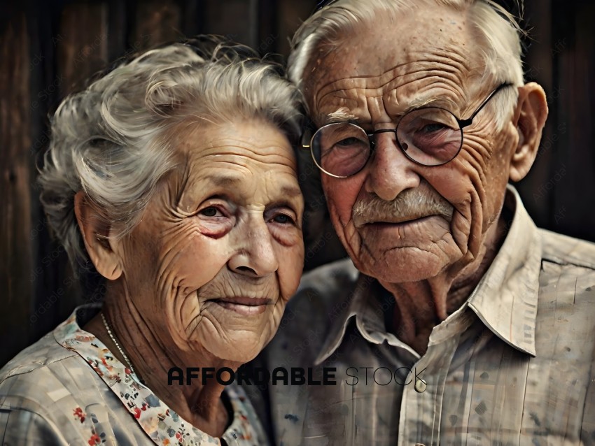 An elderly couple poses for a picture