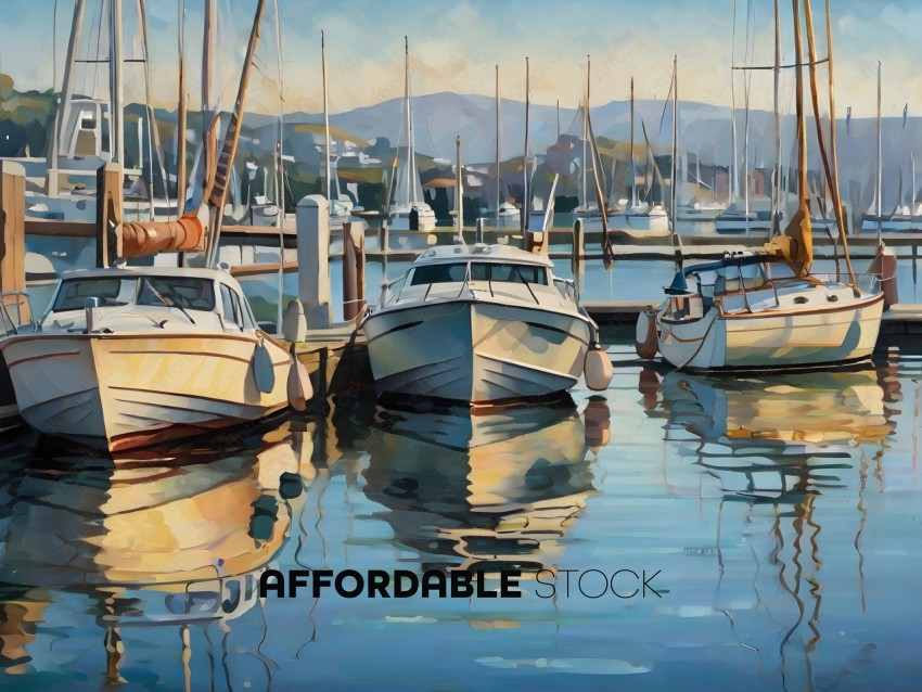Boats in a harbor with mountains in the background